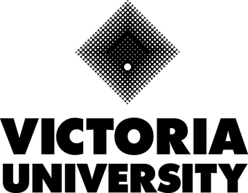 Victoria University logo with black diamond symbol above bold black text