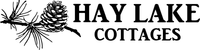A black and white logo for hay lake cottages