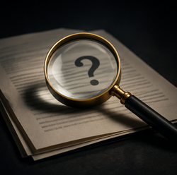 a magnifying glass over a question mark on a document