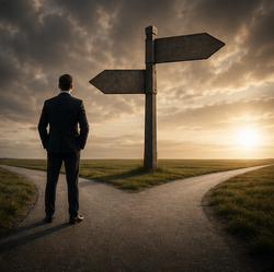 a man standing at a crossroad