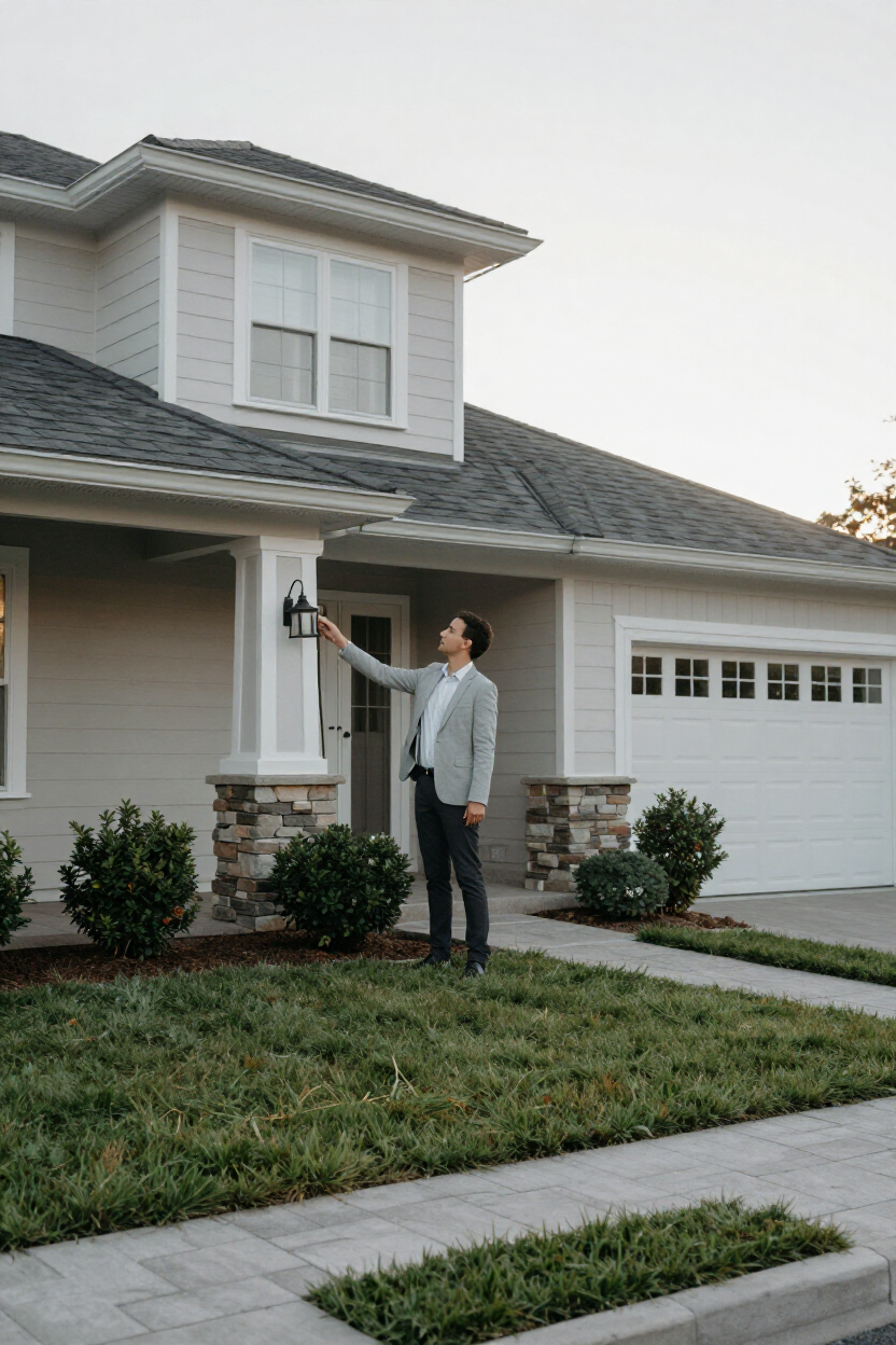Property manager conducting walk-through inspection of a single-family home