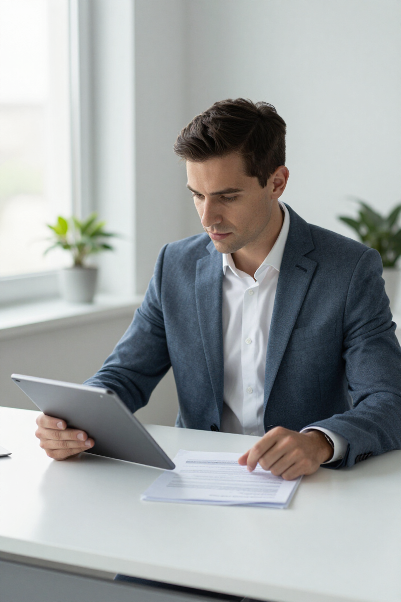 Real estate professional reviewing property documents