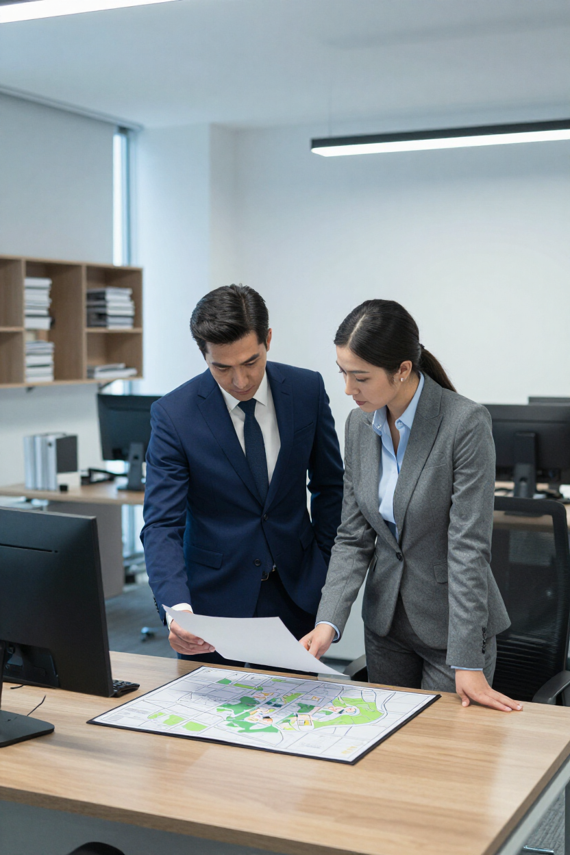 Veteran professionals reviewing real estate reports