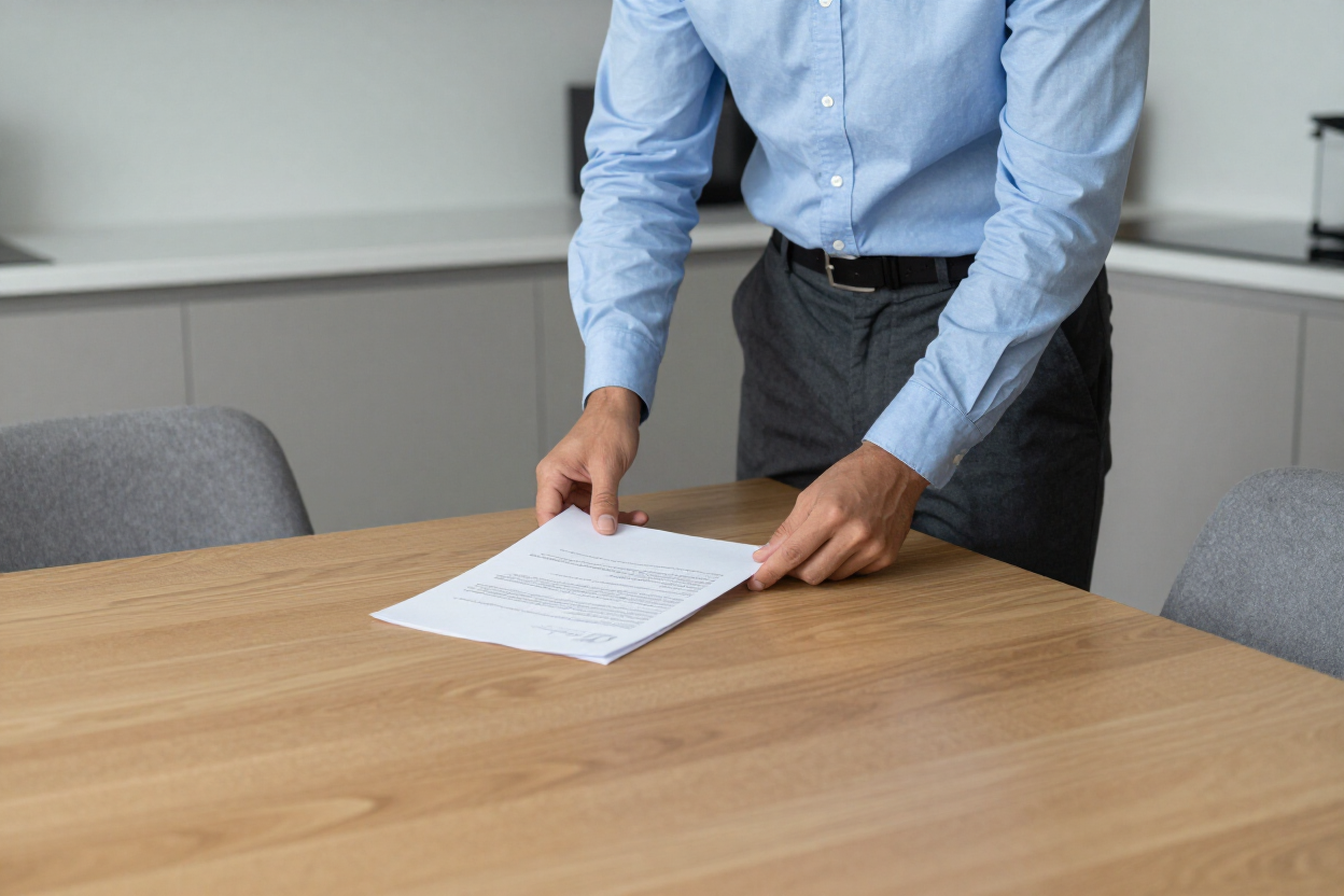 Professional handing documents to tenant