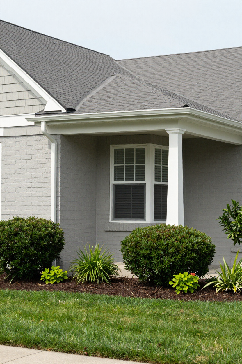 Well-maintained home exterior with clean gutters, painted trim, and healthy landscaping