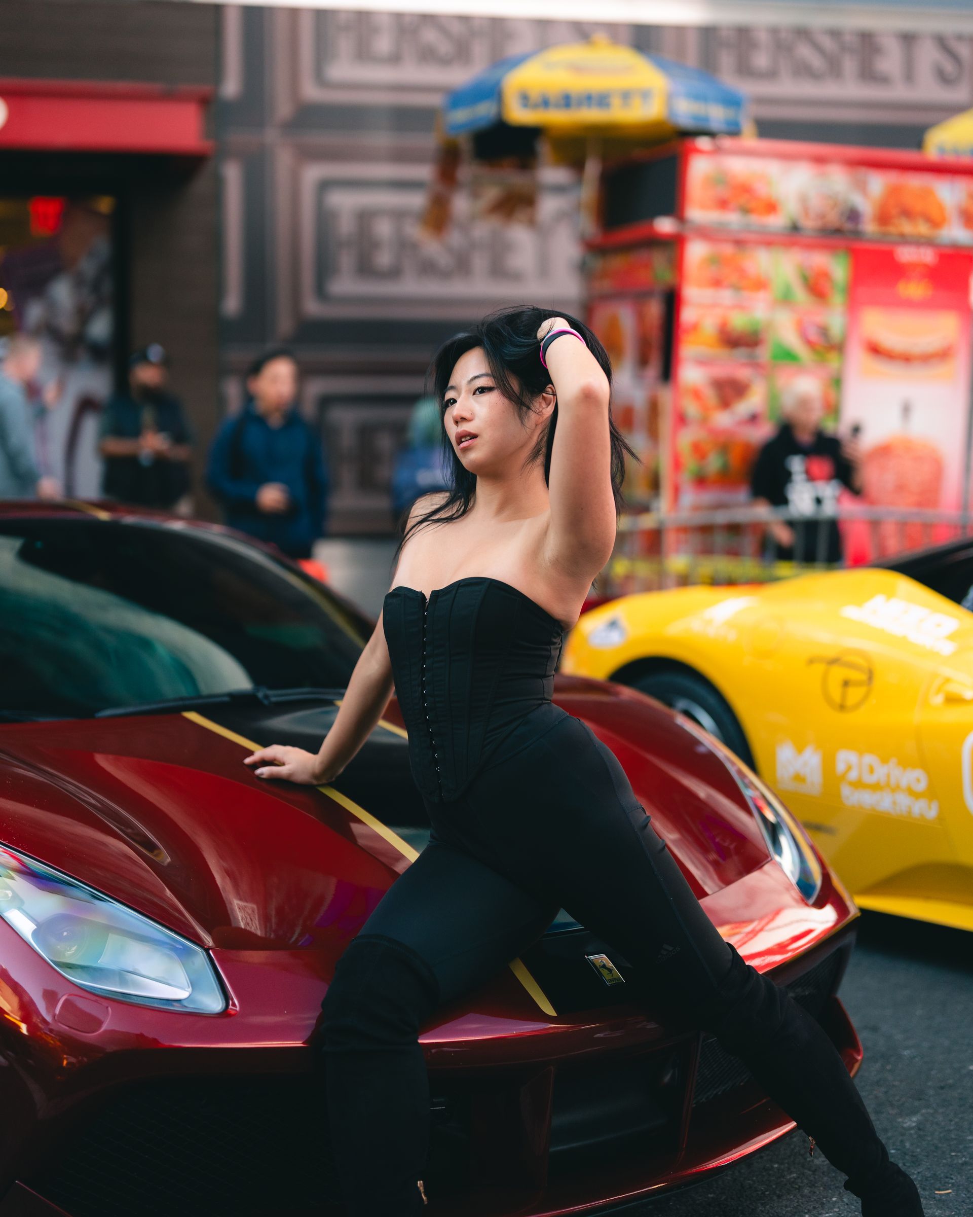Minnie Lee in a editorial at Times Square car meet