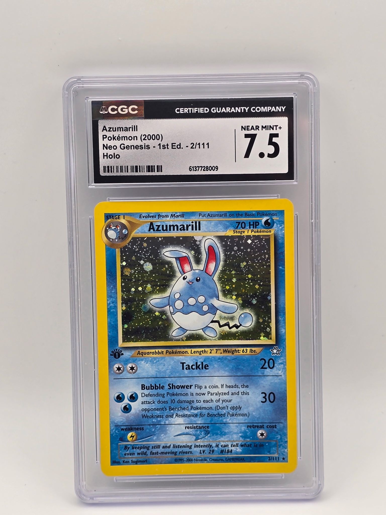 Azumarill 2/111 1st EditionHolo Rare Neo Genesis Pokemon  Holo CGC 7.5