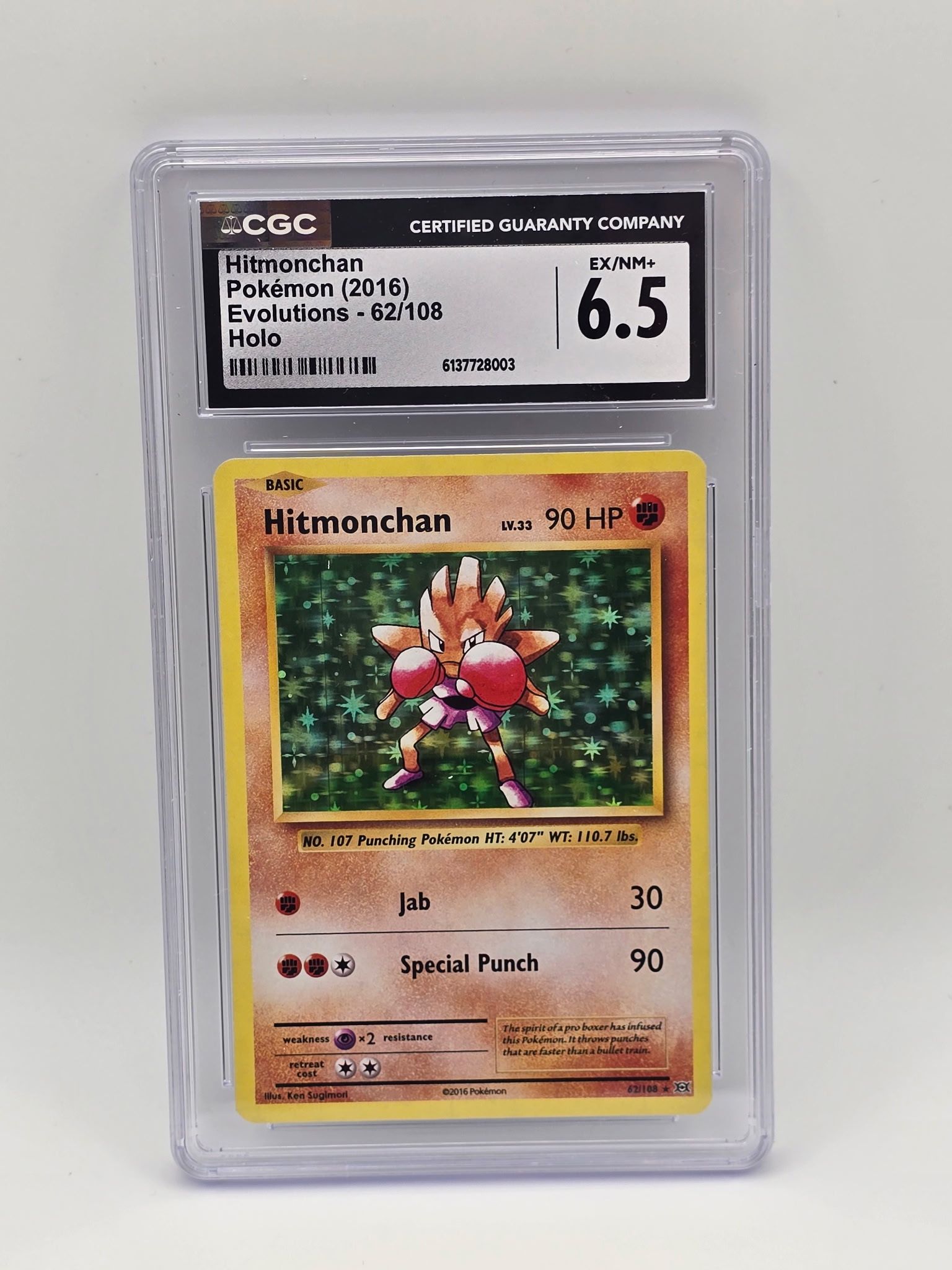 Hitmonchan Holo XY - Evolutions 62/108 Holo Rare 2016 CGC 6.5