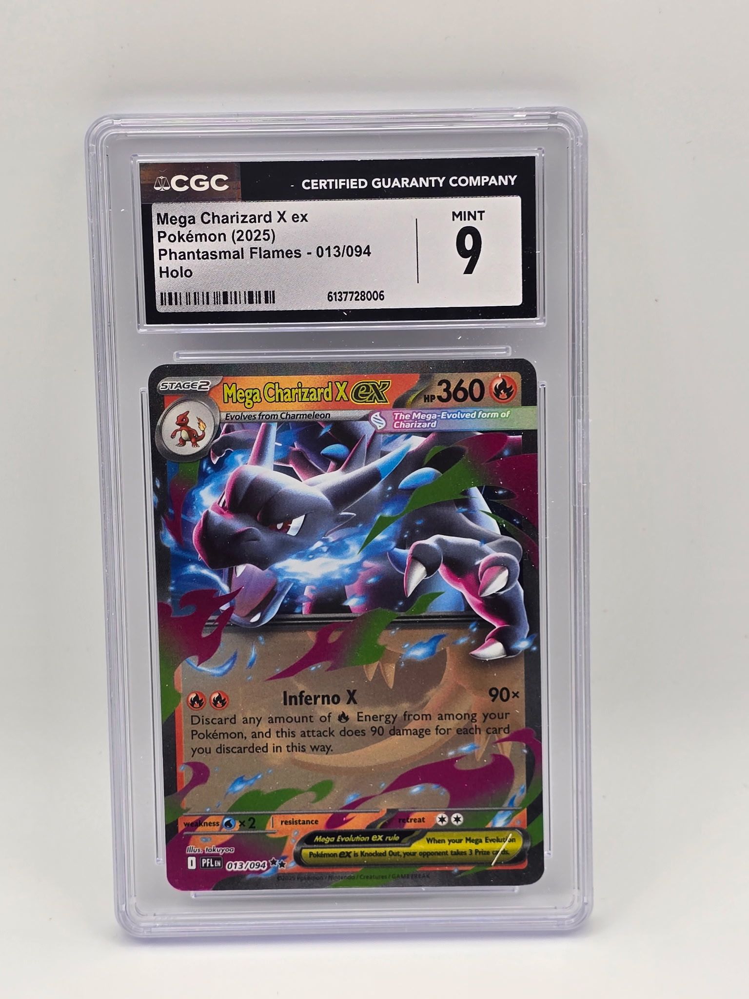 Mega Charizard X ex 013/094 Me02: Phantasmal Flames 2025 Holo CGC 9
