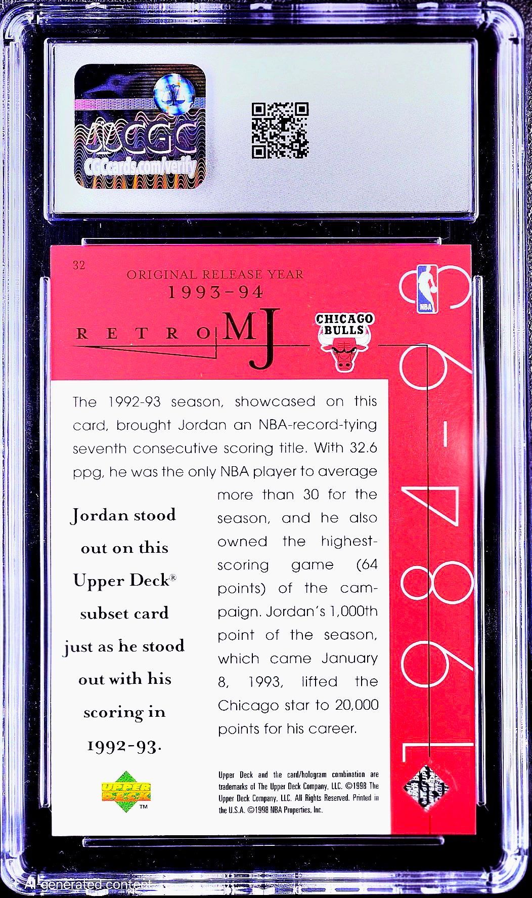 1998 Upper Deck Michael Jordan Career College. #32 CGC Graded Mint 9