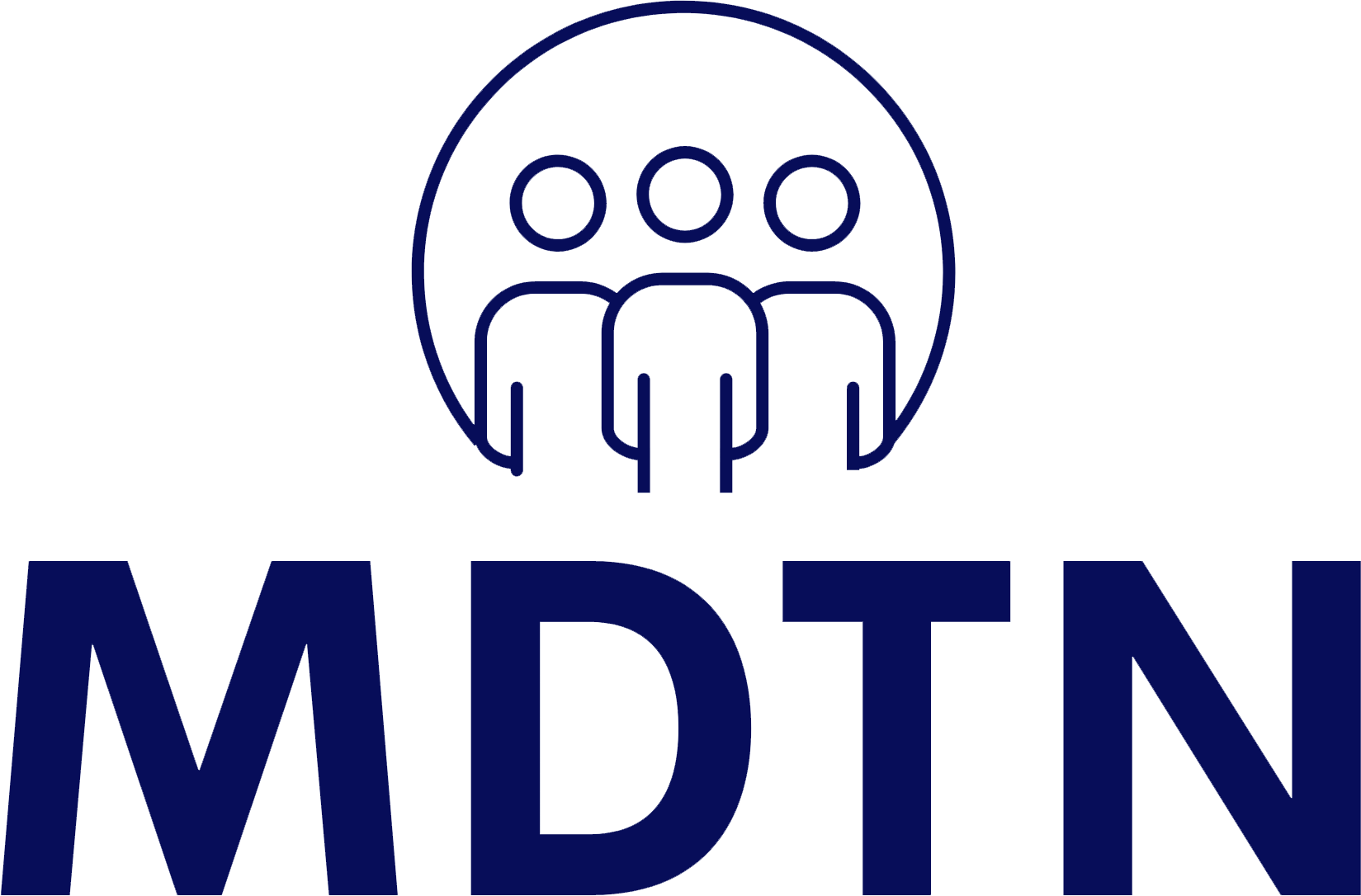 Het MDTN-logo met drie omlijnde personen in een blauwe cirkel boven vetgedrukte blauwe letters.