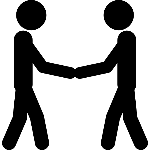Two stick figures shaking hands.
