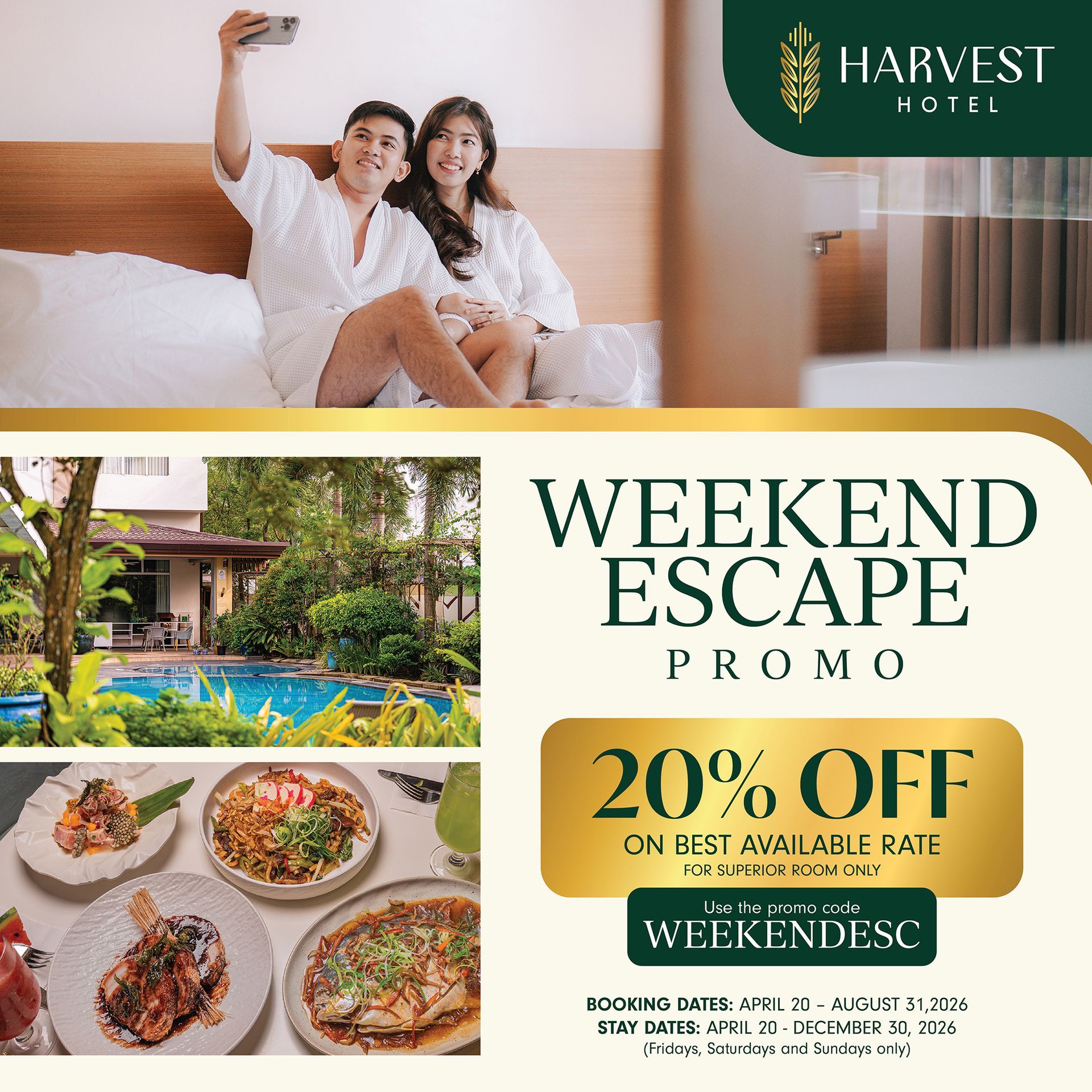 Spacious hotel room with king bed and modern amenities at Harvest Hotel
