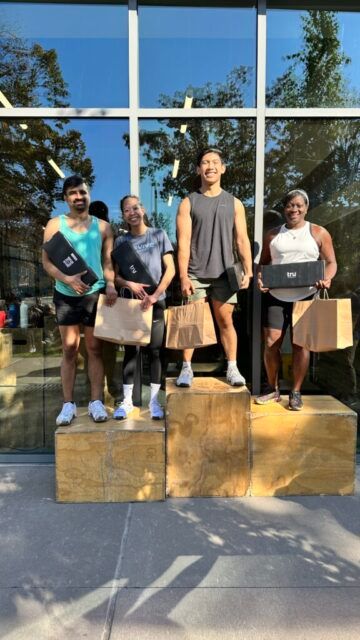 Winners from our  A group of members celebrating their wins at our in-house throw down competition.