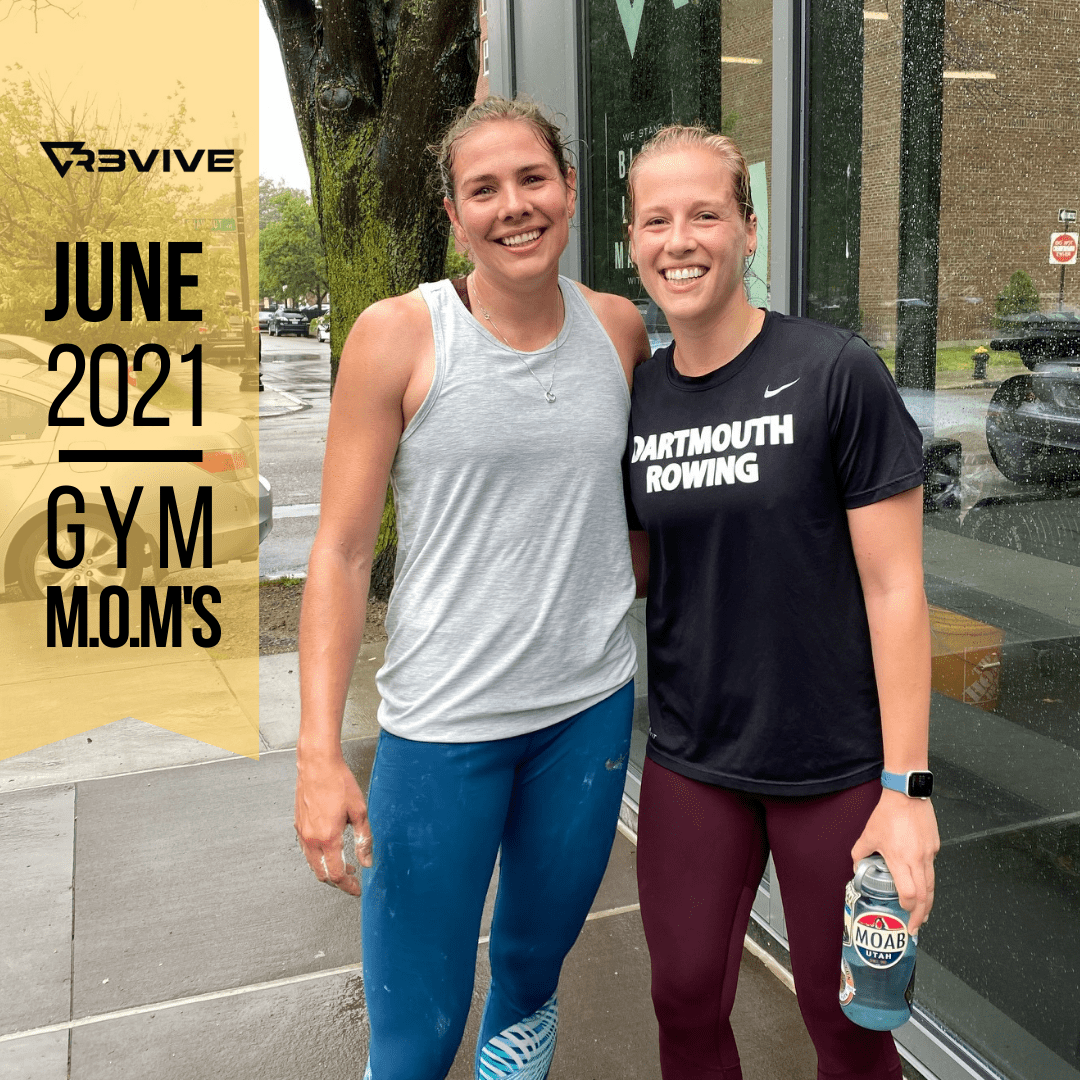 Two women in workout clothes posing outside gym; one with 
