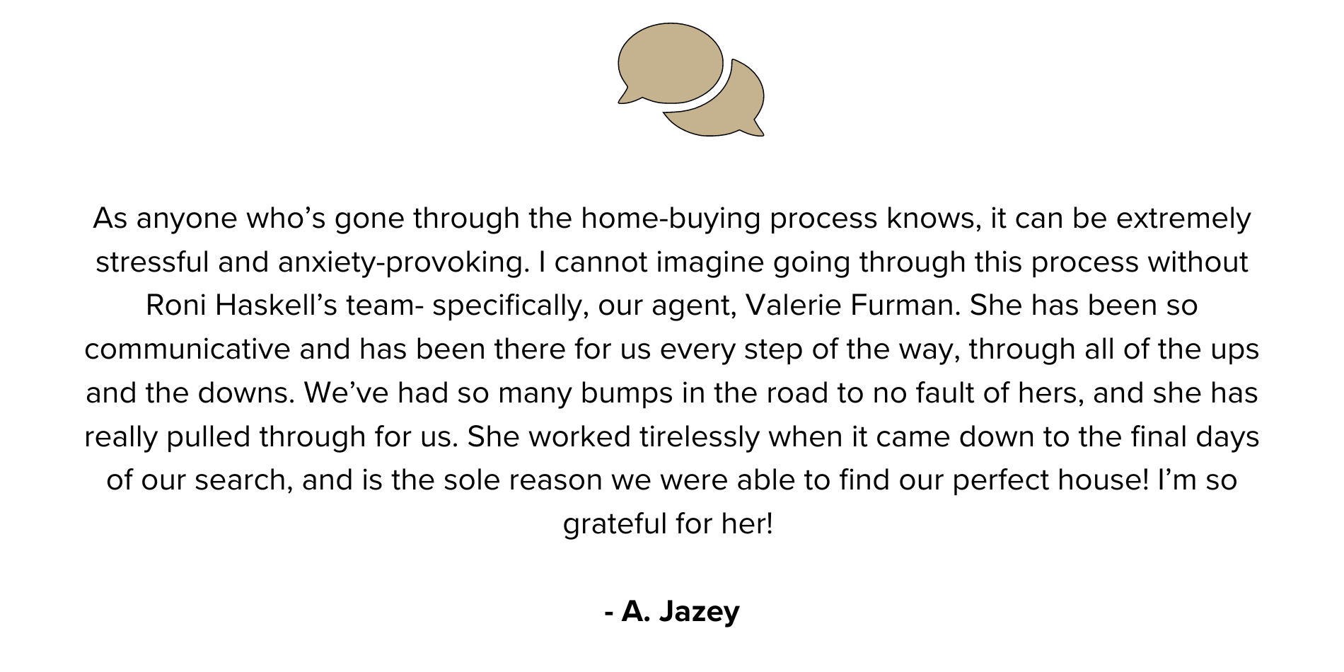 A couple of speech bubbles talking about a home buying process.