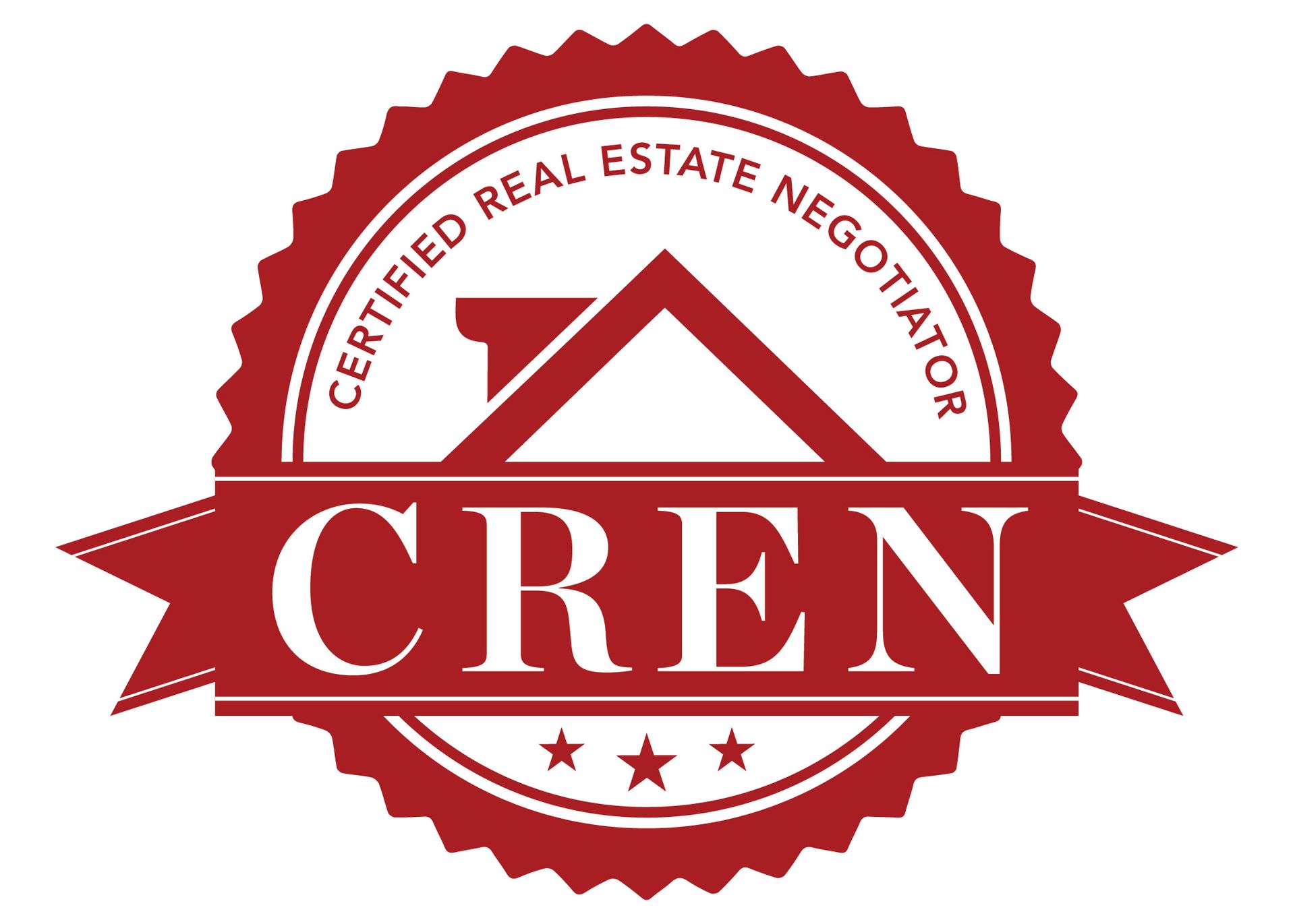A certified real estate negotiator logo with a red ribbon