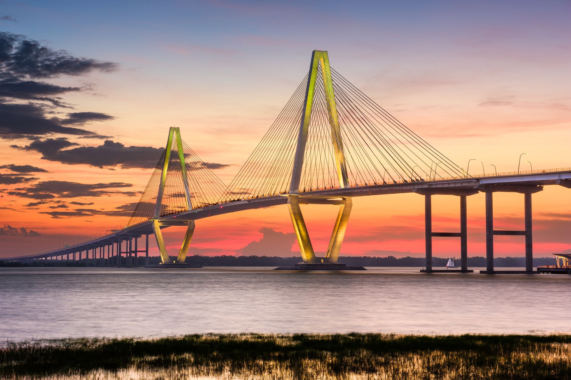 Charleston SC bridge at dusk