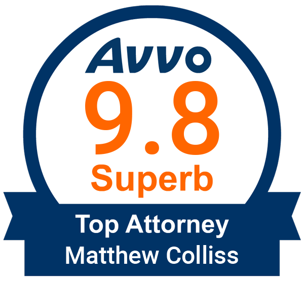 A logo for avvo 9.8 superb top attorney matthew collins
