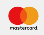 Mastercard logo: overlapping red and orange circles, "mastercard" text below.