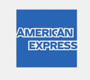 American Express logo: blue square with "AMERICAN EXPRESS" in white text.