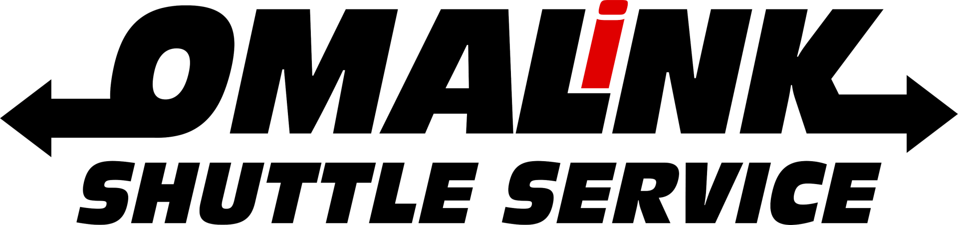 OMALiNK Shuttle Service The Omalink Shuttle Service logo, featuring bold black text with a red dot over the