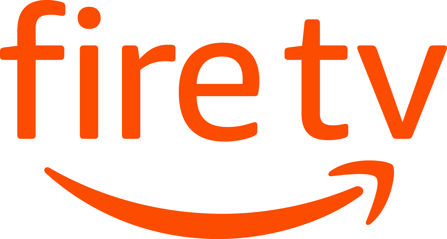 Orange "fire tv" logo with Amazon smile below.
