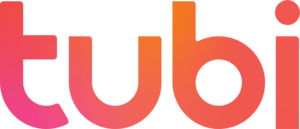 Tubi logo with a gradient color scheme, transitioning from pink to orange, with a small dot above the "i".