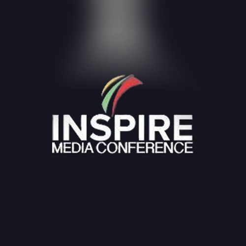 Logo for Inspire Media Conference: white text on black, with a colorful arc design.