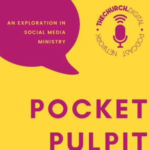 Podcast cover: yellow background, pink speech bubble with text, 