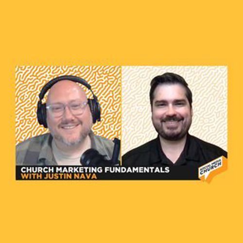 Podcast thumbnail: Justin Nava interviewing with another man, both on a yellow background with a podcast title.