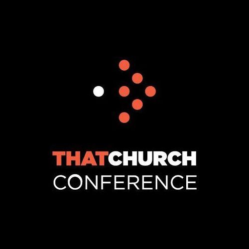 Logo for That Church Conference with a white dot and orange dots forming an arrow on a black background.