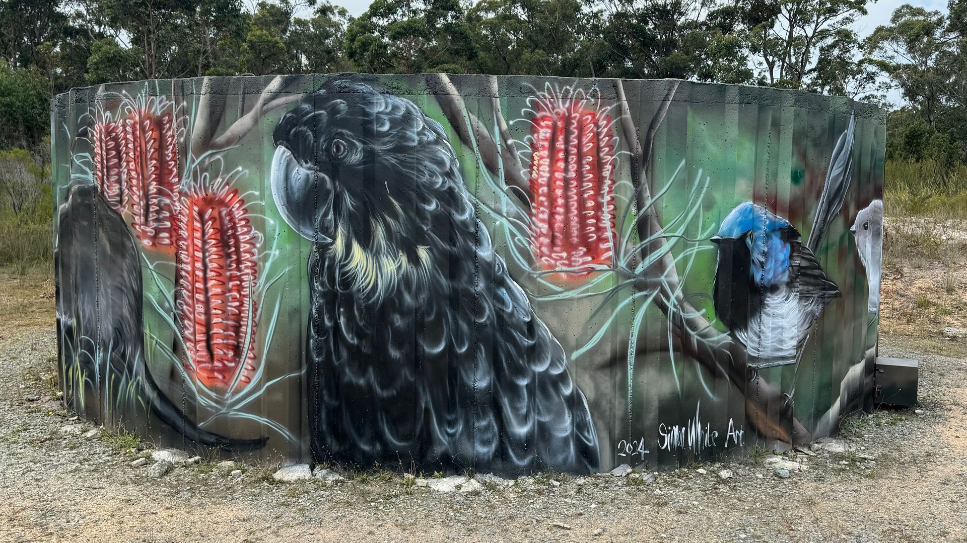 Cape Conran water tank art, Australian Silo Art Trail, Simon White