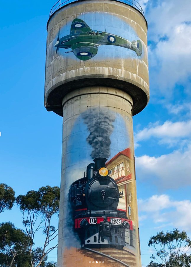 Cressy Water Tower Art, Australian Silo Art Trail, Tim Bowtell