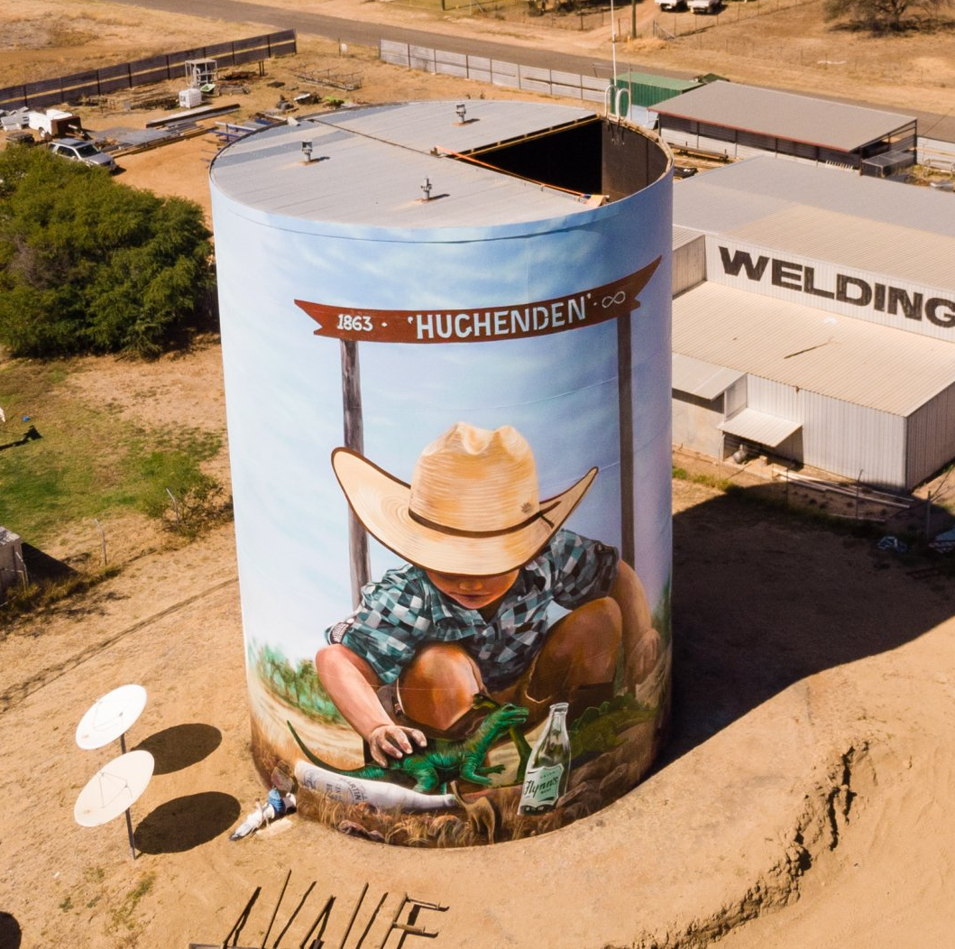 HUghenden Alyss Street Water Tower Art, Australian Silo Art Trail