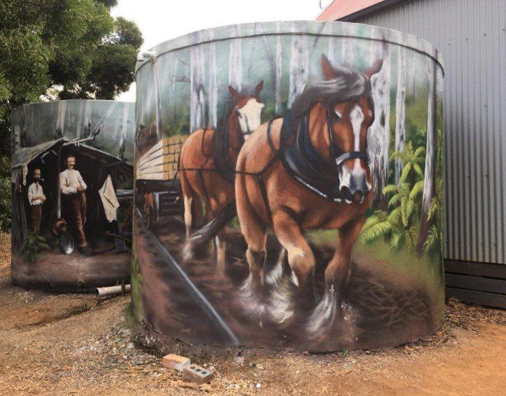 Kinglake West Water Tank Art, Australian Silo Art Trail