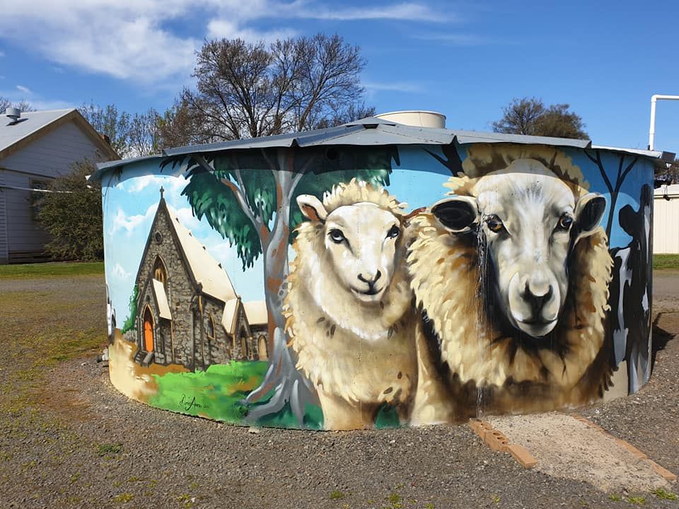 Victorian Water Tower Art, Australian Silo Art Trail, Victorian painted water tanks, Redesdale water tank art