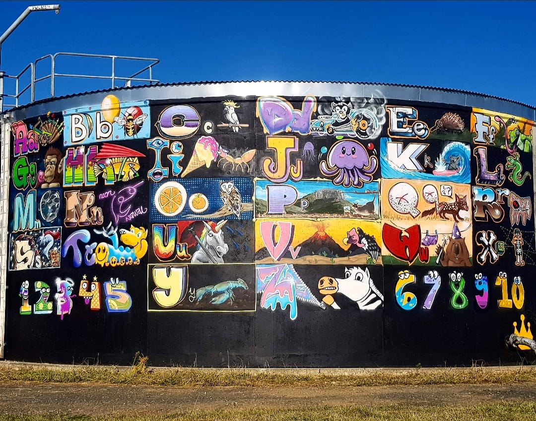 Stewart Child Care Water Tank Art, Australian Silo Art Trail