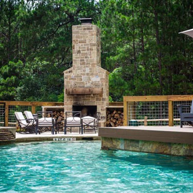 fireplace and swimming pool