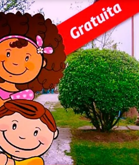 Una caricatura de un niño y una niña con un cartel que dice gratuita