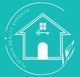 A teal logo featuring a house outline with a key and window inside, circled by the text