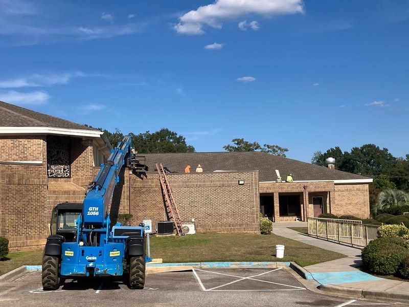 Roof replacement underway at Beulah Baptist Church in Hopkins, SC.