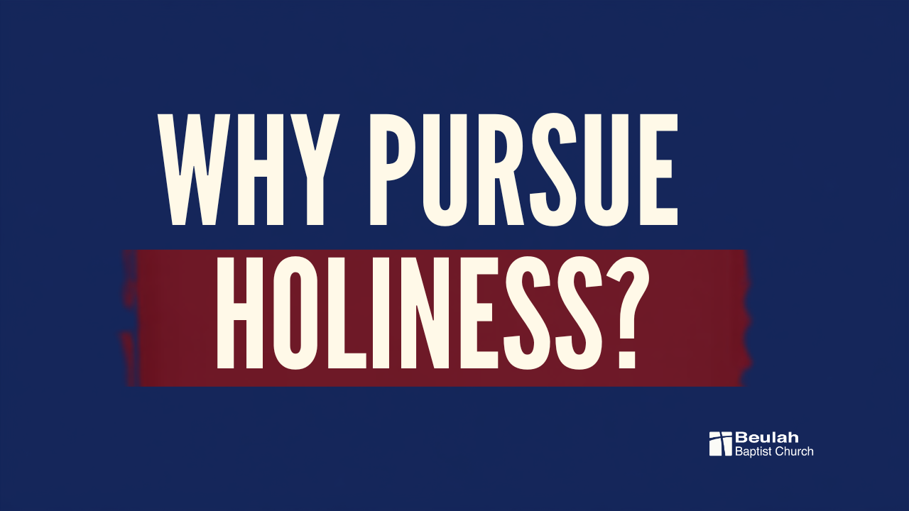 Graphic reading “Why Pursue Holiness?” in white on a navy and burgundy background.