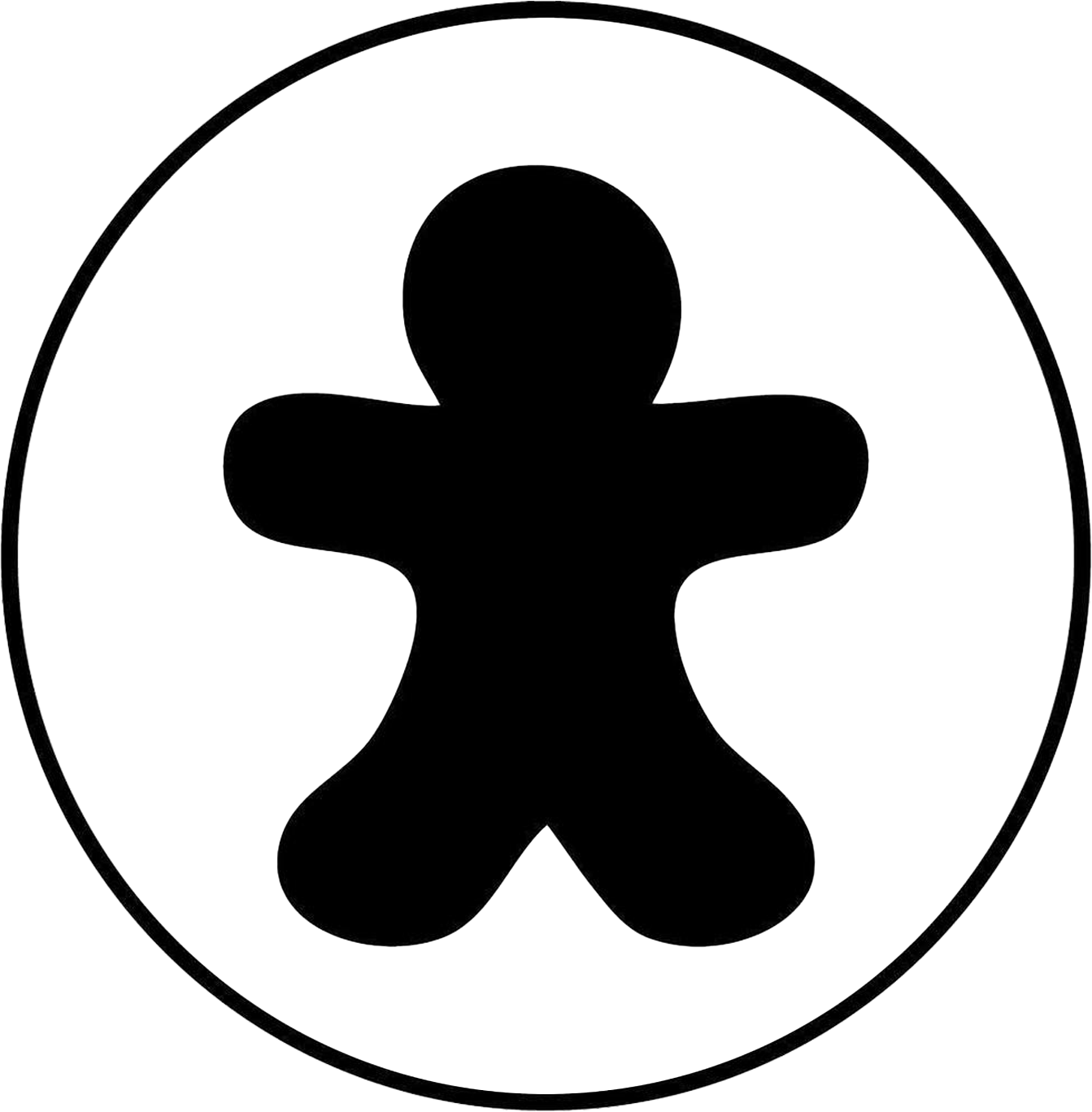 Une silhouette noire et blanche d'un bonhomme en pain d'épice dans un cercle.