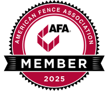 American Fence Association AFA member badge with red, black, and white design, 2025