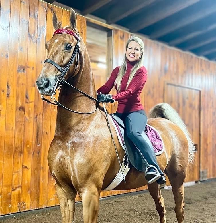 photo of Jackie Ware on her American Saddlebred horse, My Crazy Ex-Girlfriend