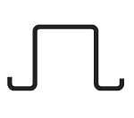 Profile of a metal track, dark outline, with a rectangular center and hooked edges.