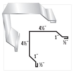 Diagram of a metal trim piece with dimensions: 4 1/2 inches, 1 inch, 1/2 inch.
