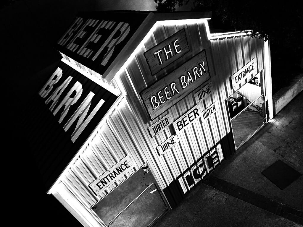 Black and white exterior shot of 