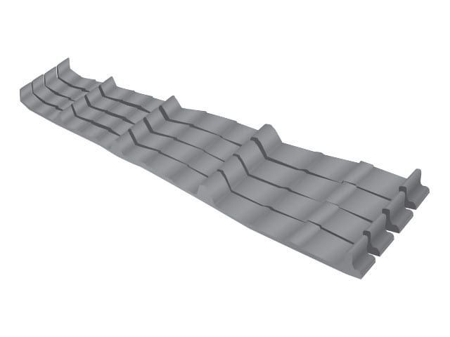 Gray, undulating concrete flood barrier, designed to protect against rising water.